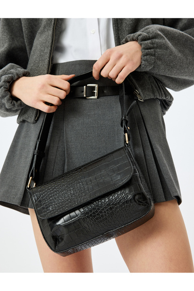 Koton Omuz Çantası Suni Deri Kroko Görünümlü Fermuarlı