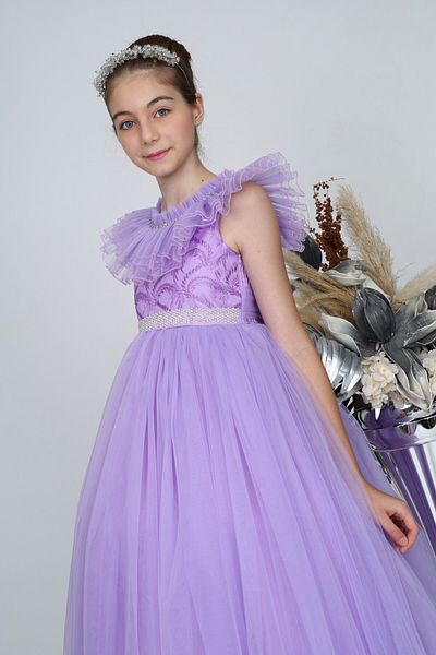 Pantulux Rochie de seara Tarlatan cu modele Guipure pentru copii de 11-14 ani - tinuta de absolvire si nunta