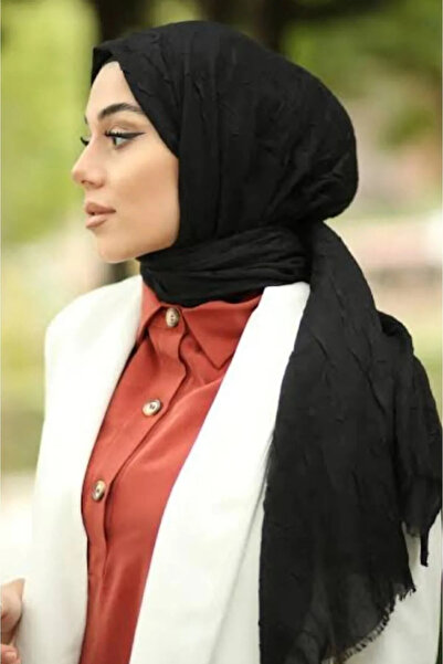 Genel Markalar Tesettür Kadın Bambu Kraş Şal Modeli-siyah