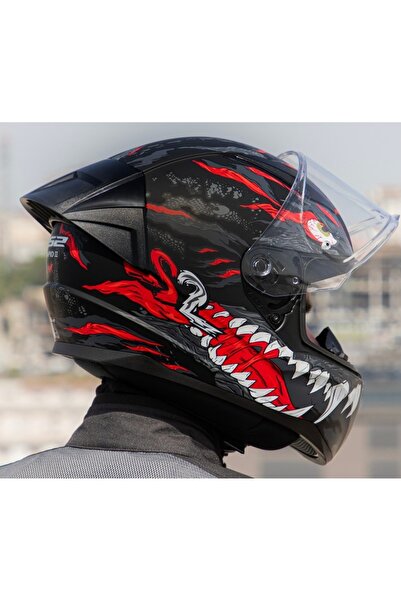 LS2 Rapıd 2 Race Kaıju Mat Siyah-Kırmızı Fullface Motosiklet Kaskı Şeffaf Camlı