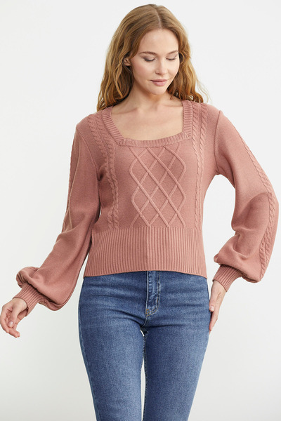Sementa Square Neck Wide Sleeve Knitwear Sweater - Rose