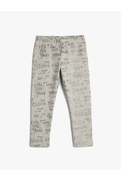 Koton Glittery Text Printed Rubber Waist Ribbed Leggings