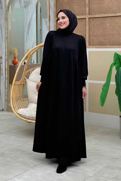 Bym Fashion Μαύρο Πλεκτό Φόρεμα - Πλαϊνά Μαζευμένο, Μοντέλο 6026