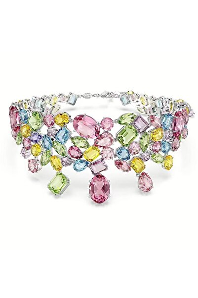 Swarovski Kolye Gema choker, Mixed cuts, Multicolored, Rhodium plated