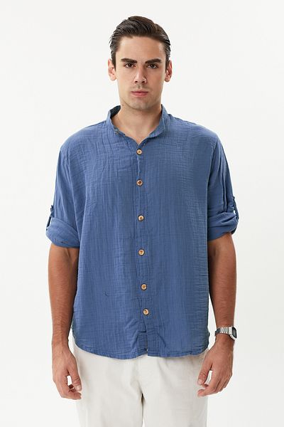 hateko Cămașă de muselină unisex albastru indigo - 100% bumbac, rece și confortabilă