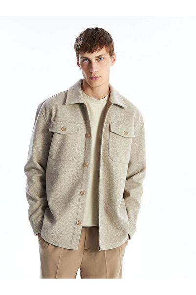 LC Waikiki Beige Regular Fit Long Sleeve Cashmere Men's Shirt Jacket