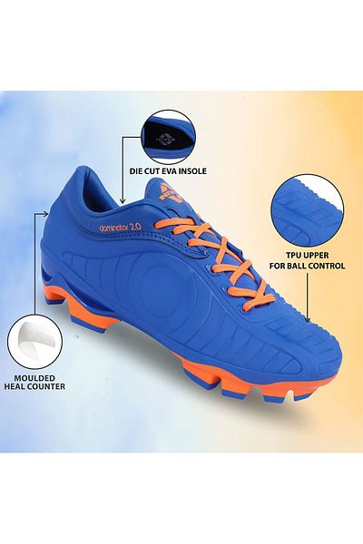 Nivia Dominator 2.0 Football Shoes | Blue/orange | Size: 8 Uk/9 Us/42 Eu | Pvc Sole | Padded