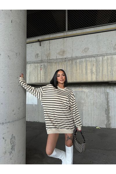 BEJNA Schwarz gestreiftes Oversize-Sweatshirt für Damen