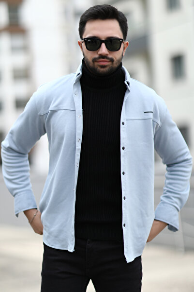 JB John Borners Світло-синя чоловіча сорочка Slimfit - John Borners з принтом, на кнопках, без кишень - 16807