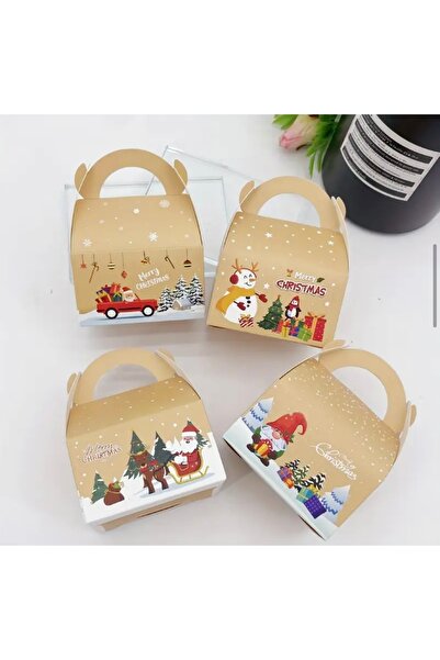 Kutumania 4 Adet Eğlenceli Yılbaşı Desenli Hediye, Şeker ve Çikolata Kutuları