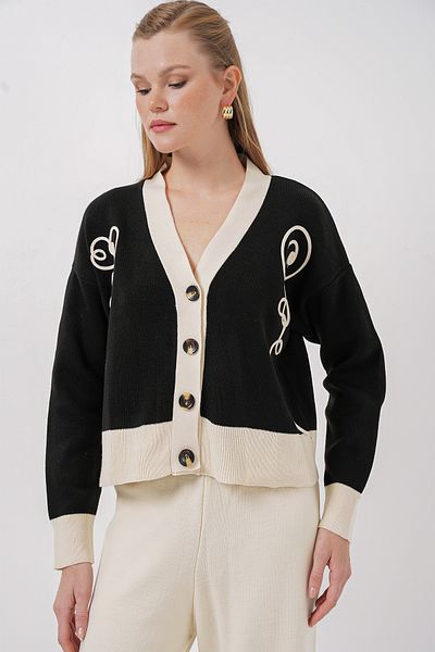Bigdart 15902 Model Black Knitwear Cardigan and Trousers Set