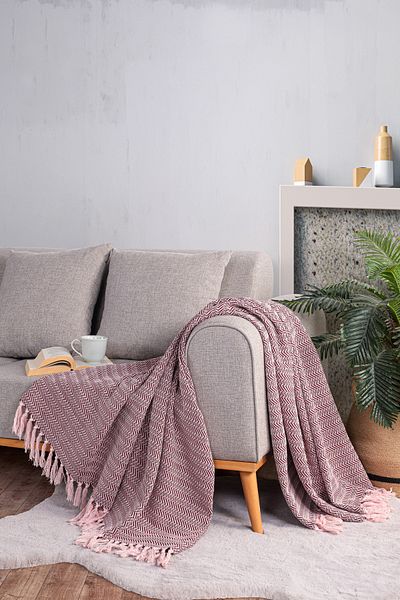 Evim Cotton Alder Colored Burgundy Sofa Shawl - 130X170 cm