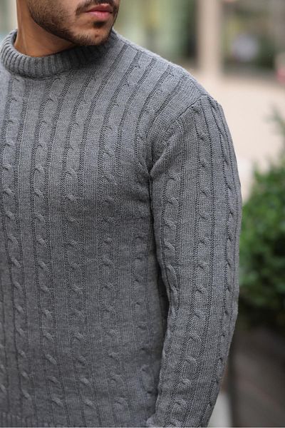 Valiberta Men's Knitwear Sweater - Hair Braided, Crew Neck, Smoked