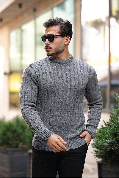 Valiberta Men's Knitwear Sweater - Hair Braided, Crew Neck, Smoked