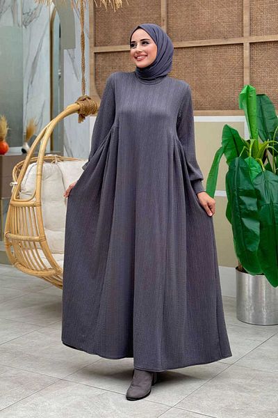 Bym Fashion Καπνιστό Πλεκτό Φόρεμα με Πλαϊνά Συρμένα - 6026