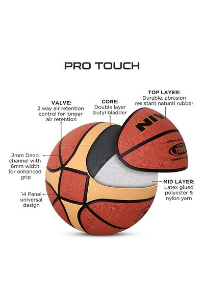 Nivia Pro Touch Basketball | Orange | Size 7 | Faux Leather | Indoor Synthetic Surface