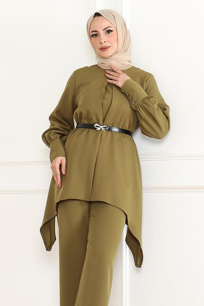 Modamihram Khaki Colored Belt Detailed Set 19001