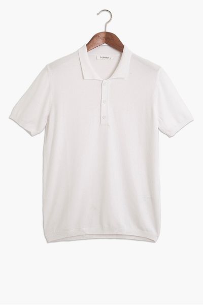 hateko White Polo Neck Knitwear T-Shirt