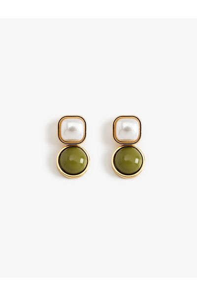 Koton Geometric Earrings Dangle Pearl Detailed Steel Blended