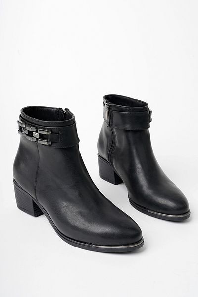 Sapin SAPİN Women's Heeled Zippered Buckle Black Boots 69544