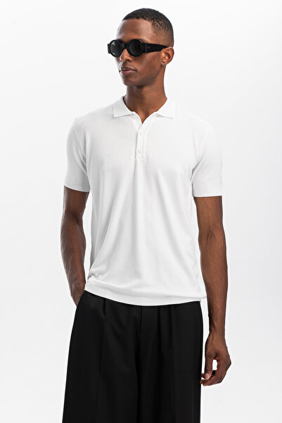 hateko White Polo Neck Knitwear T-Shirt
