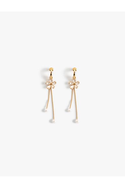 Koton Pearl Detailed Dangle Chain Flower Earrings