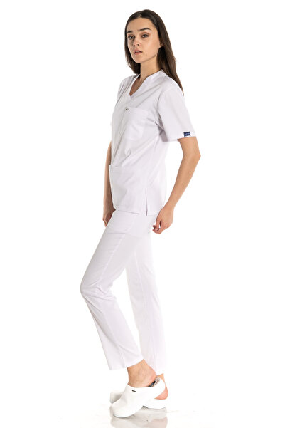 TIPMOD Unisex Yarasa Kol Likralı Doktor / Hemşire Forması Beyaz
