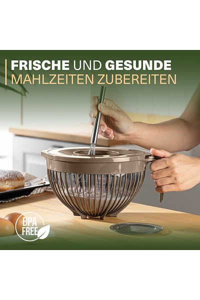 Viwares Linea Mixer mit Deckel – Beige – (3 Liter) Stilvoller und vielseitiger Küchenhelfer