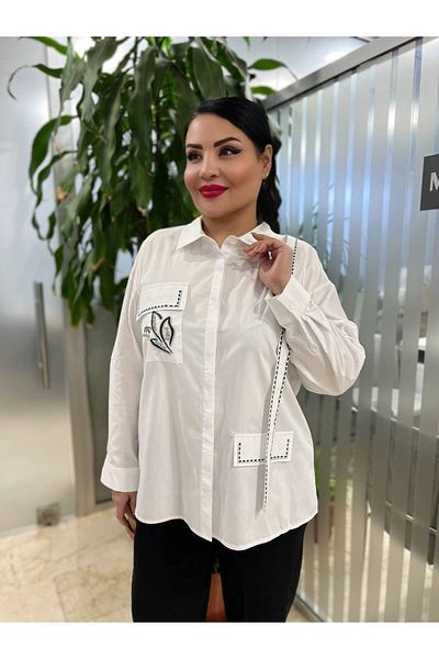 mardi exclusive Cămașă de damă din bumbac alb de mărime mare