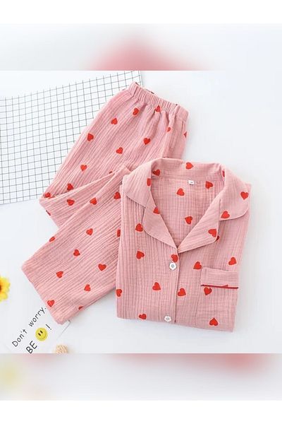 PEMBİŞ HOMEWEAR Σετ πιτζάμες Bürümcük πουκάμισο με γιακά Red Hearts