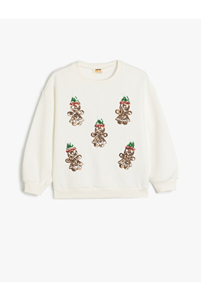 Koton Πρωτοχρονιάτικο θέμα - Μοτίβο μπισκότων με παγιέτες, ανδρικό εμπριμέ, μακρυμάνικο, φούτερ με λαιμόκοψη