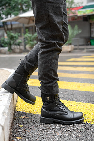 Freemax Su ve Soğuk Geçirmez Fermuarlı Kaymaz Kauçuk Taban Kışlık Garantili Erkek Postal SİYAH