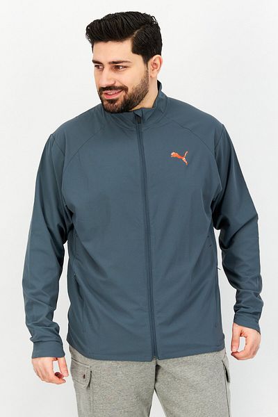 Puma Men Sportswear Fit Long Sleeve Brand Logo Running Jackets, Grey Combo