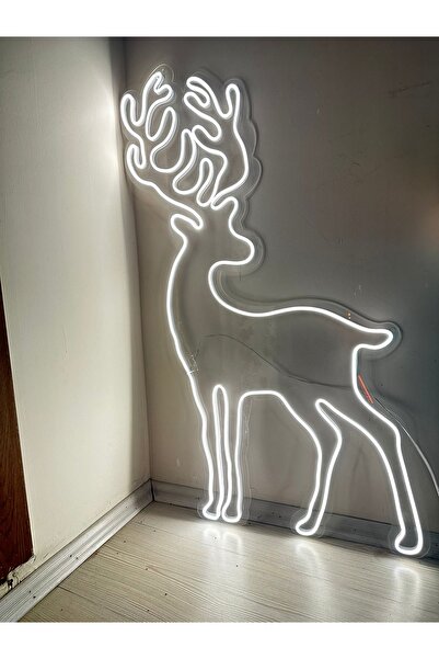 Magic Galeria Beyaz Boynuzlu Geyik Neon Led Işık Aydınlatma Yılbaşı Noel