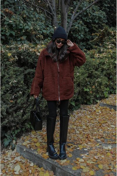 Havoş Teddy Brown Coat - Μπροστινό φερμουάρ