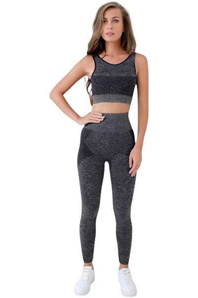 Uniquetrenders Női Dikişsiz Melanjlı Fitness Yoga Pilates Sport Büstiyer Leggings Szett