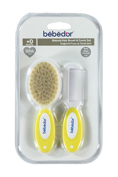 Bebedor Yellow Natural Hair Brush and Comb Set - 573
