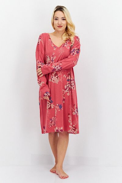 Triumph Women Floral Print Full Sleeves Night Dress, Pink Combo