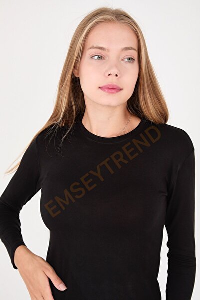 emseytrend Bisiklet Sıfır Yaka Uzun Kol Likralı Tesettür Penye Body Badi Siya...