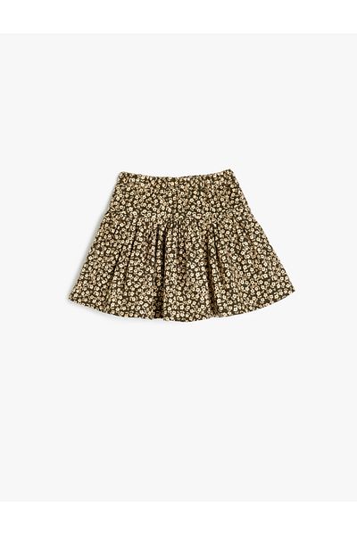 Koton Cotton Pleated Skirt - Floral Print and Elastic Waist