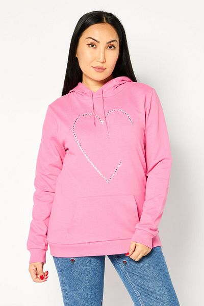 Love Moschino Women Hooded Neck Rhinestone Sweatshirt, Pink