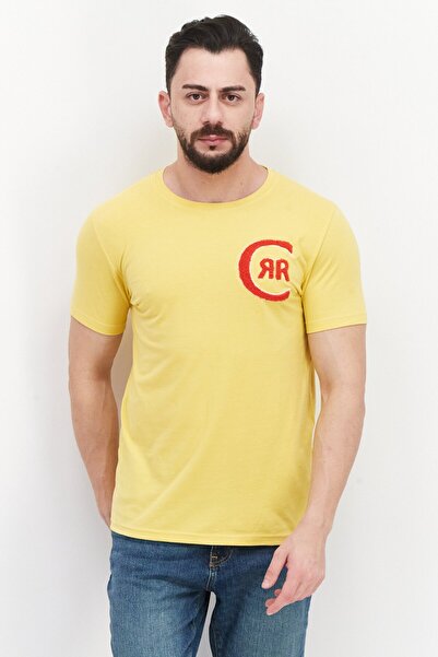 Cerruti 1881 Men Crew Neck Short Sleeve Brand Logo T-Shirt, Yellow