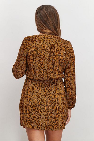 French Connection Women Animal Print Long Sleeve Mini Dress, Inca Gold