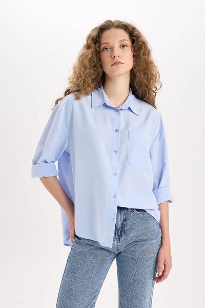 DeFacto Oversize Wide Fit Poplin Long Sleeve Shirt E2294Axns