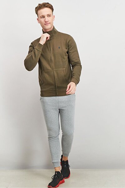 French Connection Men Mock Neckline Long Sleeves Brand Logo Sweatshirt, Khaki and Olive