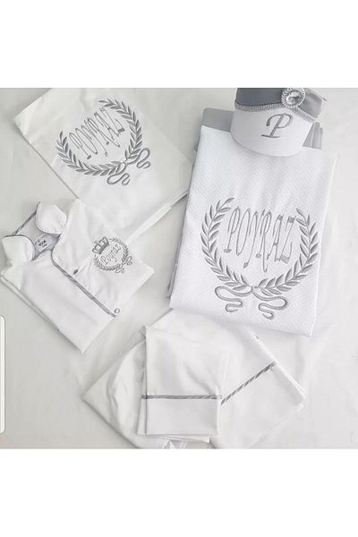 YASOM TASARIM Name-Customized Embroidered Pique Set with Hat Set 6 Pieces