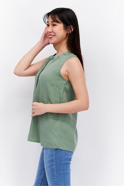 Esprit Women Tie Neck Sleeveless Textured Tank Top, Green