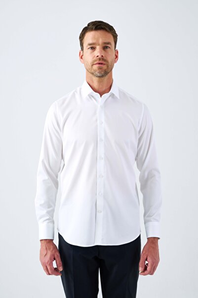 Paşahan Cămașă pentru bărbați din satin cu guler clasic, fără călcat, 100% bumbac