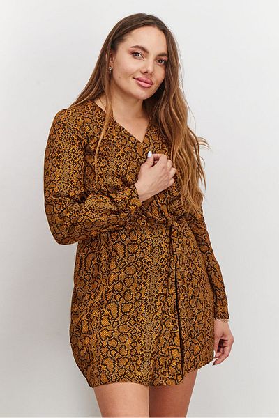 French Connection Women Animal Print Long Sleeve Mini Dress, Inca Gold