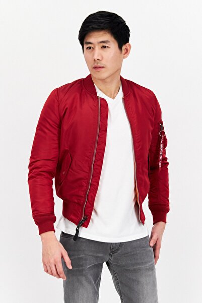 Alpha Industries Men Plain Bomber Jacket, Red